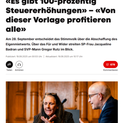 Streitgespräch im Blick über die Abschaffung des Eigenmietwerts